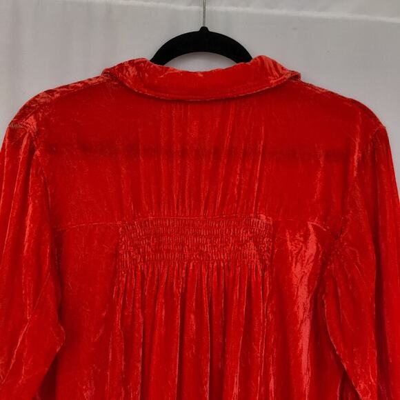 Ivy Jane Velvet Orange Velvet Long SLeeve Tunic Top Size XS Button Up Collared - Picture 5 of 7